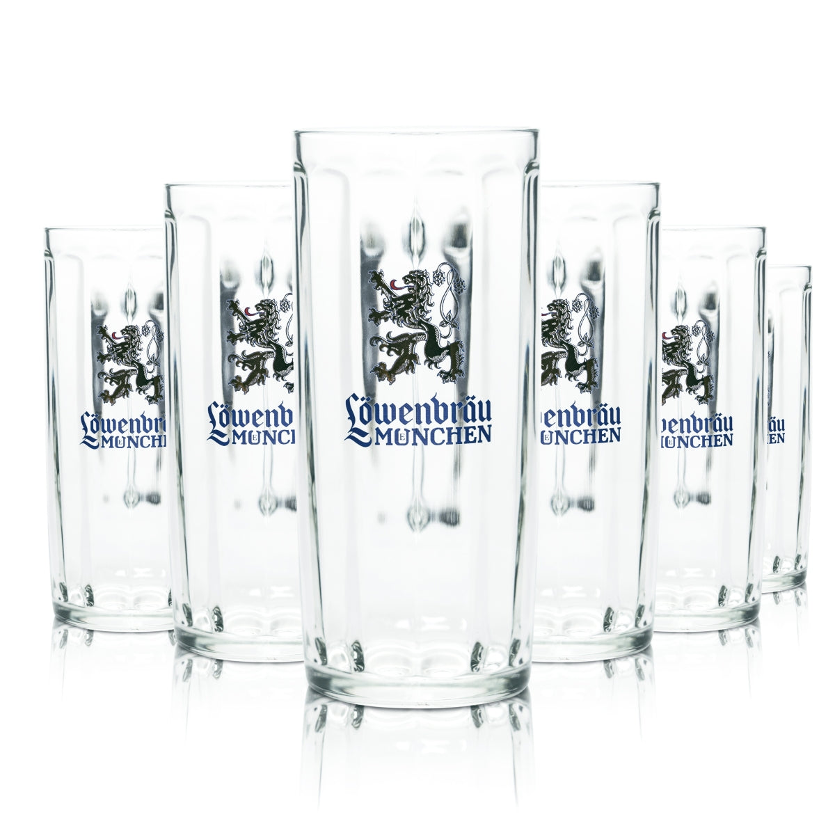6 verres Löwenbräu 0,5 l, chopes, verres à bière, brasserie Munich, gastronomie