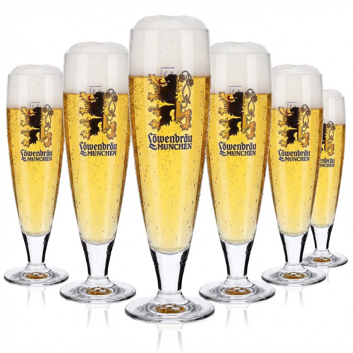 6 verres à bière Löwenbräu 0,3 l, coupe lion doré Rastal Pegasus