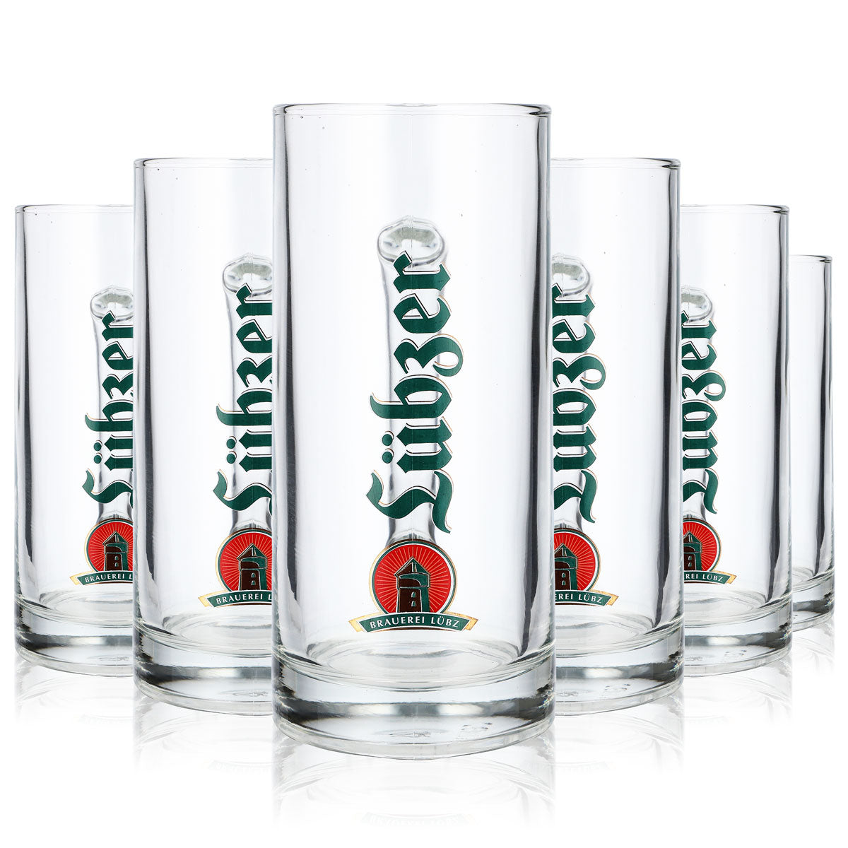 6x verre à bière Lübzer, chope Seidel, brasserie Lübz, transparent, 0,5 l, Berna 500