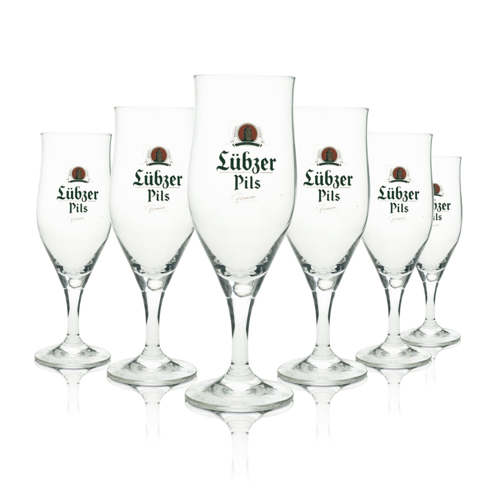 6 verres à bière Lübzer Pils 0,3 l Ritzenhoff, verres tulipe à pied, brasserie