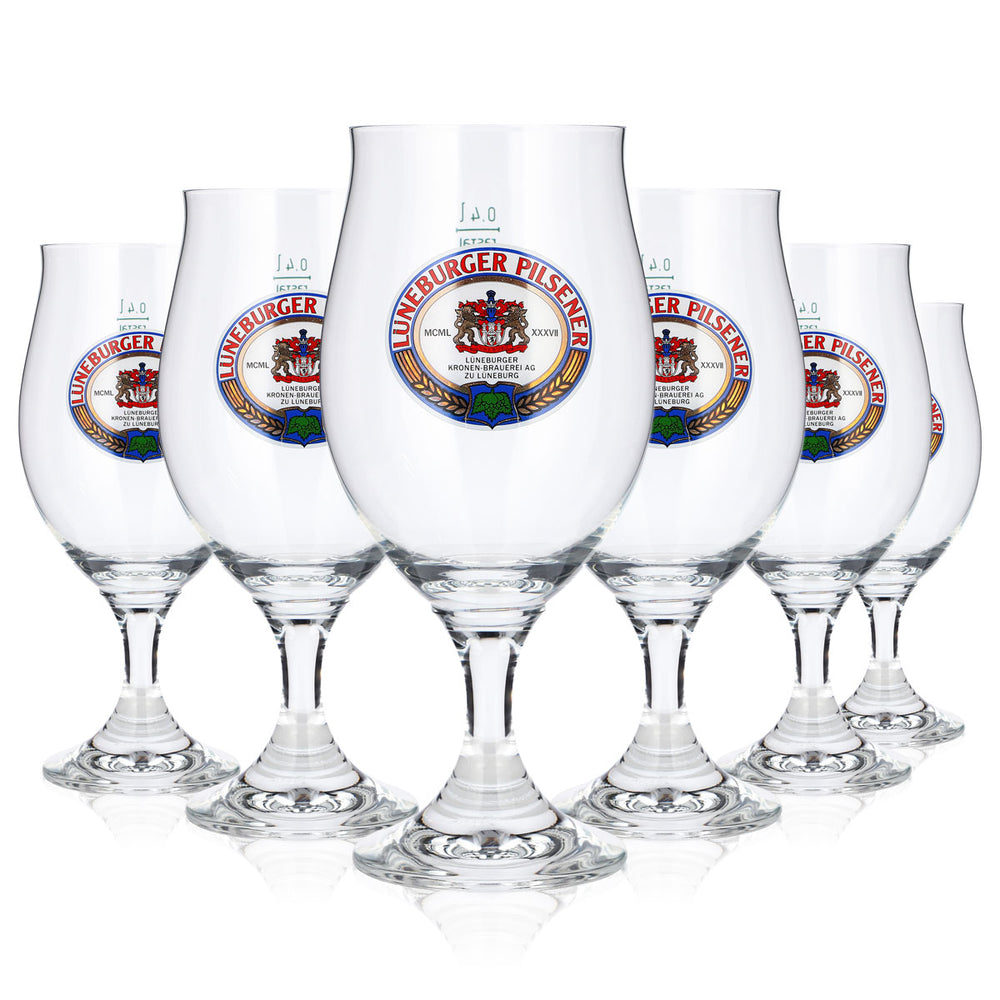Lot de 6 verres à bière « Lüneburger Pilsener » de 0,4 l, forme tulipe, marque Rastal