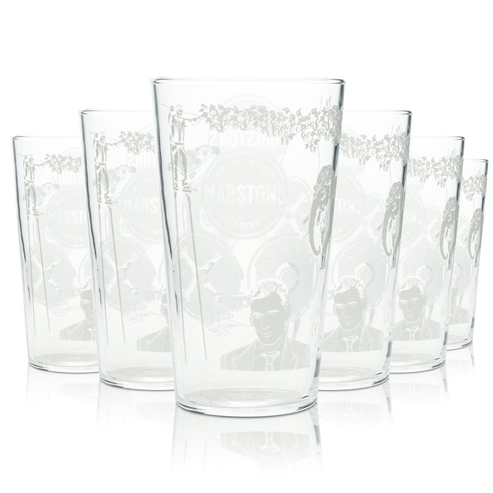 6 verres à bière Marstons 0,5 l, gravés, anglais, Beer Willi Cup