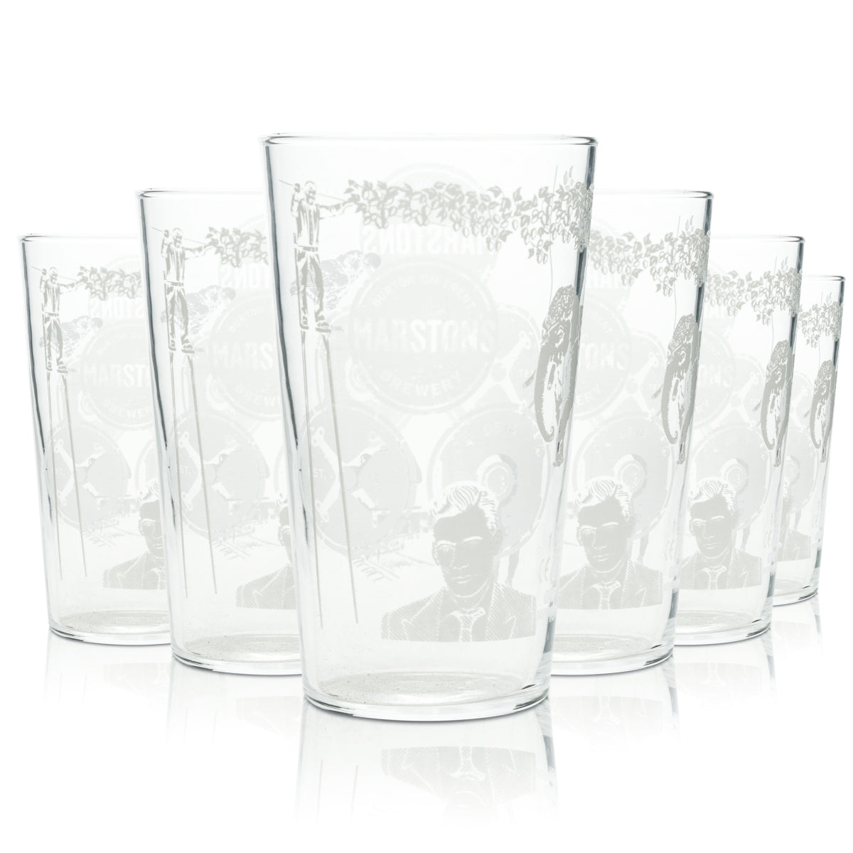 6 verres à bière Marstons 0,5 l, gravés, anglais, Beer Willi Cup