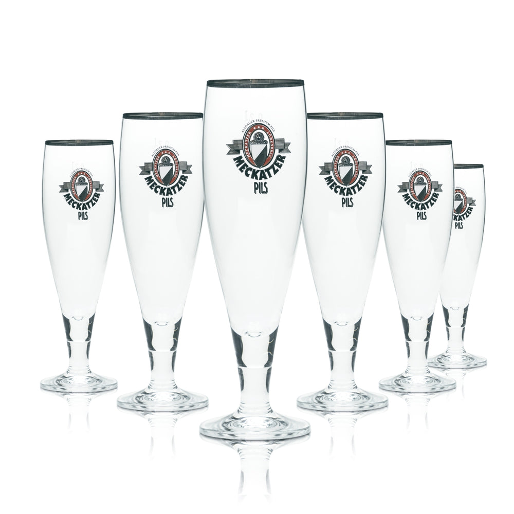 6 verres à bière Meckatzer 0,2 l, forme tulipe, bord argenté, brasserie Allgäu