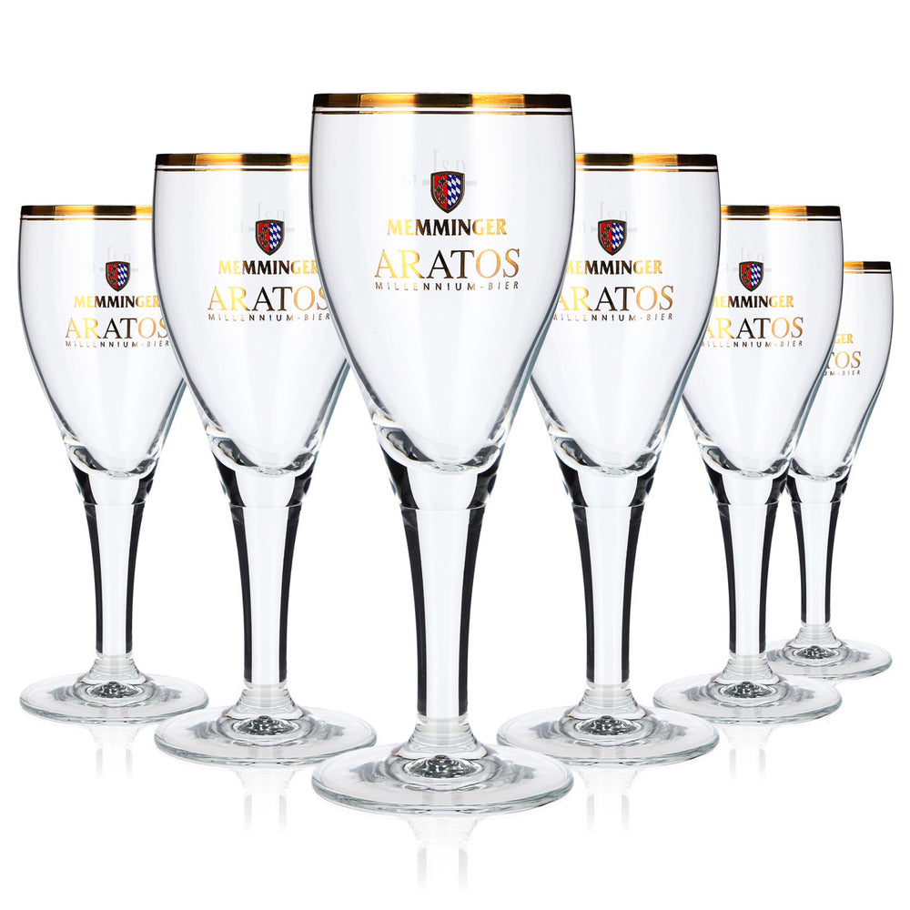 6 verres à bière Memminger de 0,2 l, forme coupe, bord doré, Rastal Harzer (lot de 6)