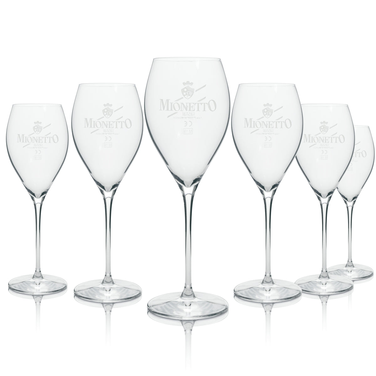 6x Verre à champagne Mionetto Prosseco, logo blanc, 280 ml, rastal