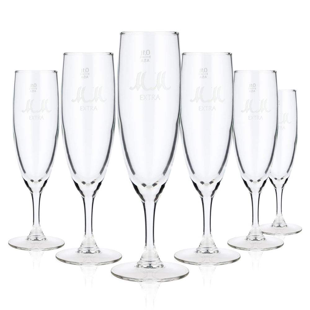 6 verres à champagne MM Extra 0,1 l, logo blanc, flûtes à champagne (lot de 6)