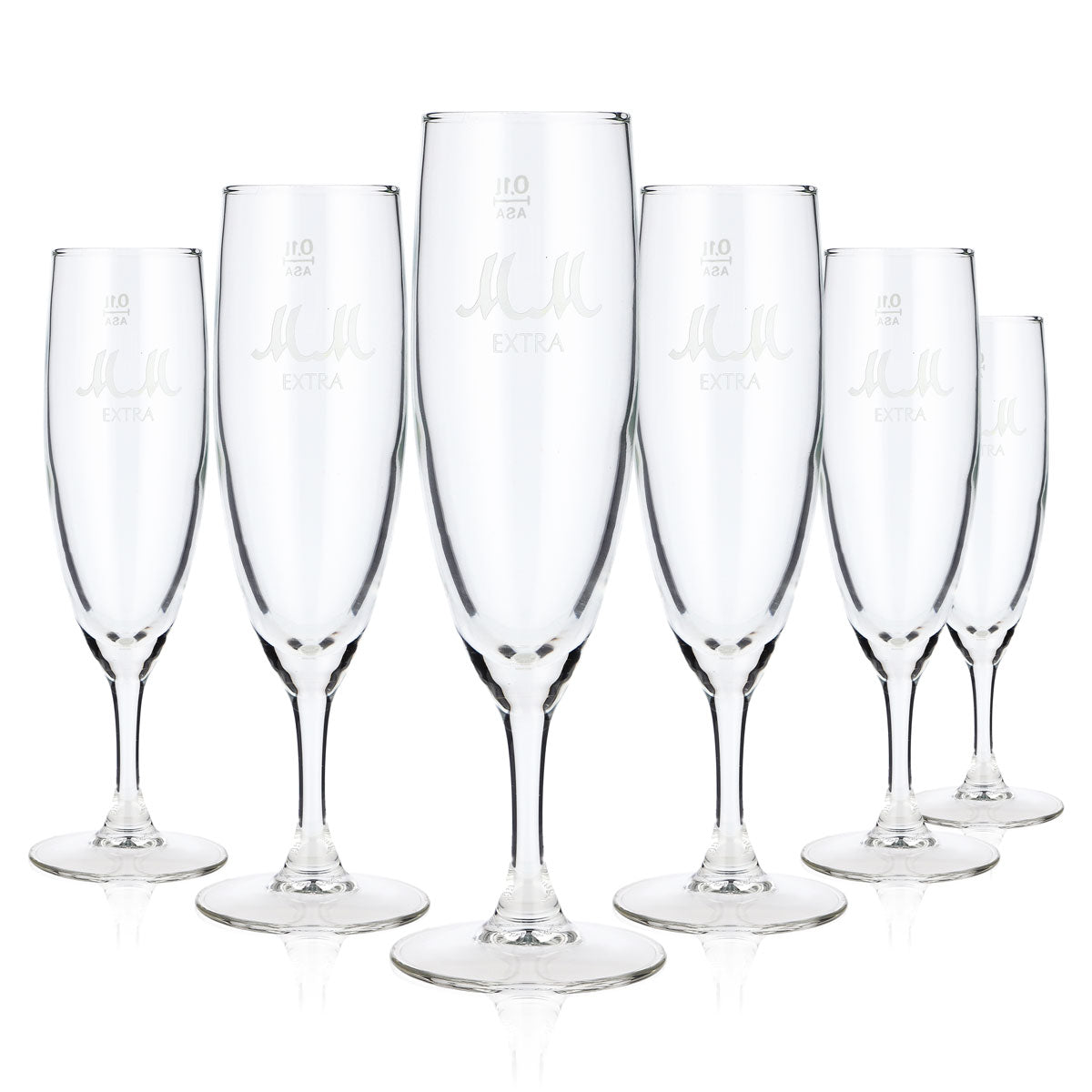 6 verres à champagne MM Extra 0,1 l, logo blanc, flûtes à champagne (lot de 6)