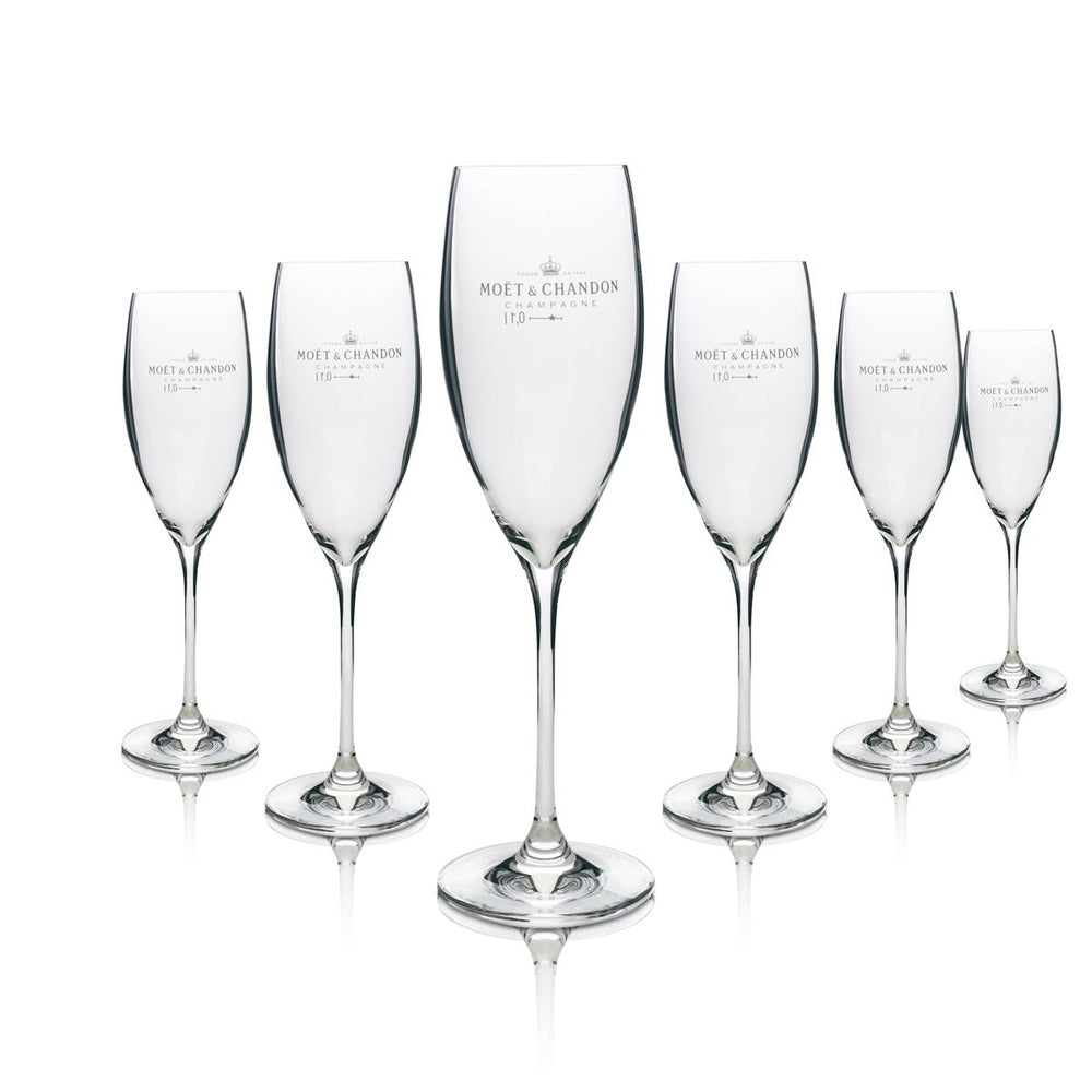 6 flûtes à champagne Moët & Chandon 0,1 l, flûte impériale, verre à pied, vin mousseux Secco