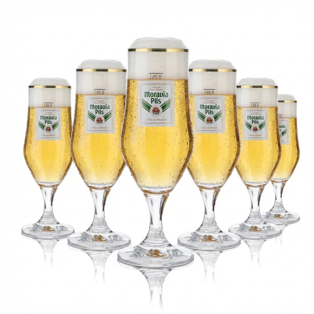 6 verres à bière Moravia 0,25 l, verre à pied, bord doré, Hopfenperle Pils, set de verres, brasserie