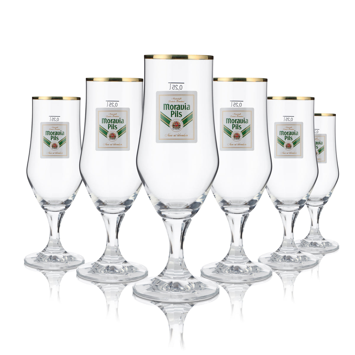 6 verres à bière Moravia 0,25 l, verre à pied, bord doré, Hopfenperle Pils, set de verres, brasserie – Vue 4