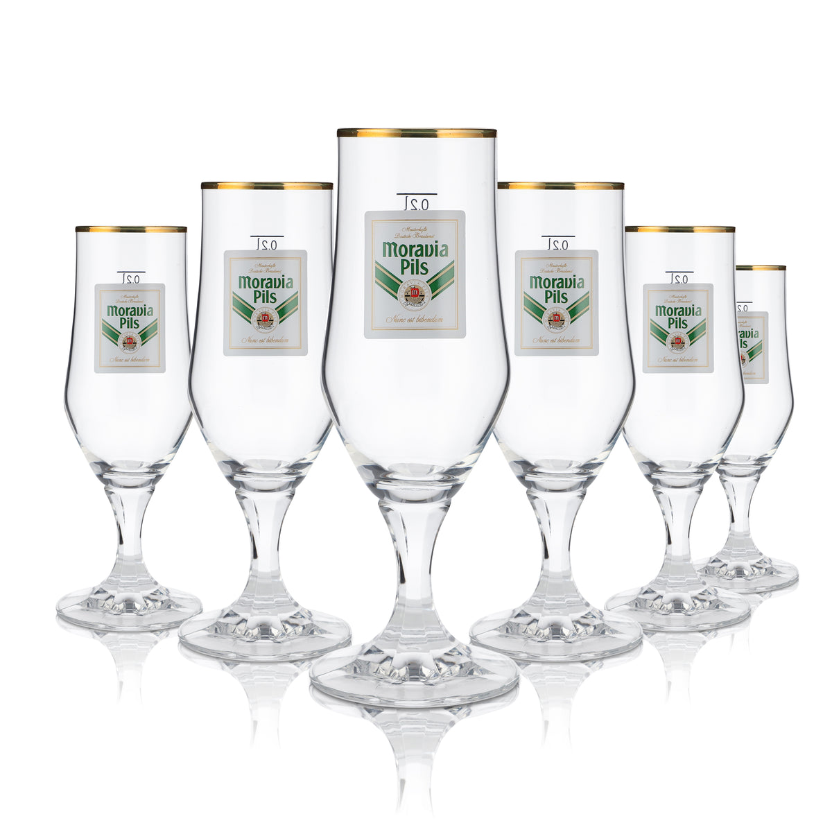 6 verres à bière Moravia 0,2 l, verres à pied, bord doré, perle de houblon, verres à pils, set, brasserie – Vue 4