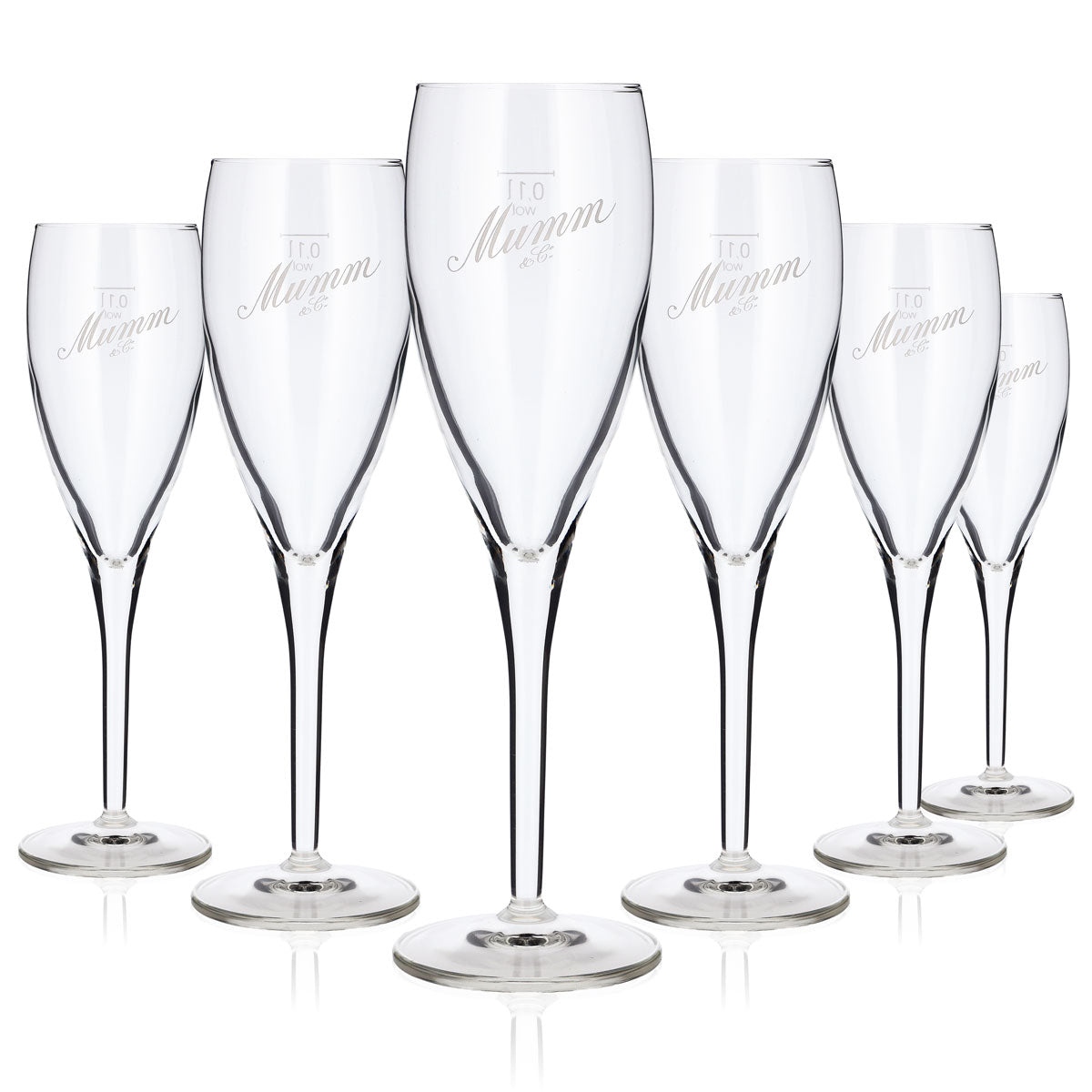 6 flûtes à champagne Mumm, 0,1 l, logo Mumm&Co blanc en biais (lot de 6)