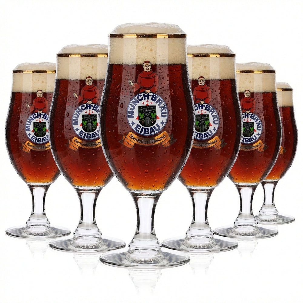 6 verres à bière Münchbräu Eibau 0,3 l, forme tulipe, bord doré, Böckling