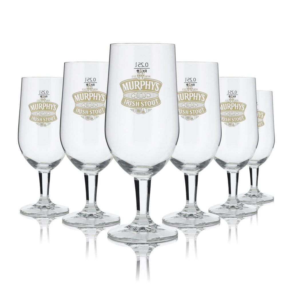 6 verres à bière Murphy's Verres à bière Logo jaune « Irish Stout » Verre à pied 0,25 l