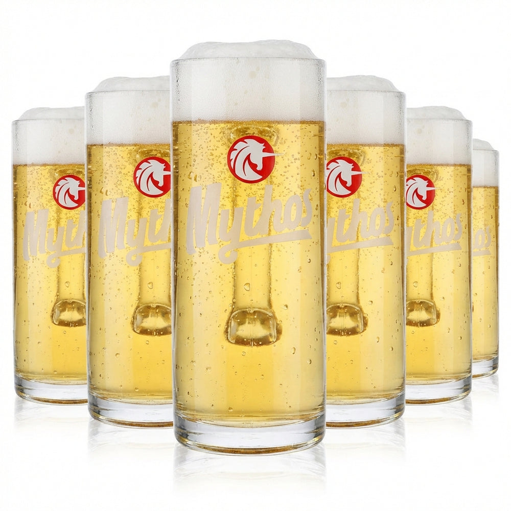6 verres à bière Mythos 0,5 l, chopes, verres à bière, chopes à bière