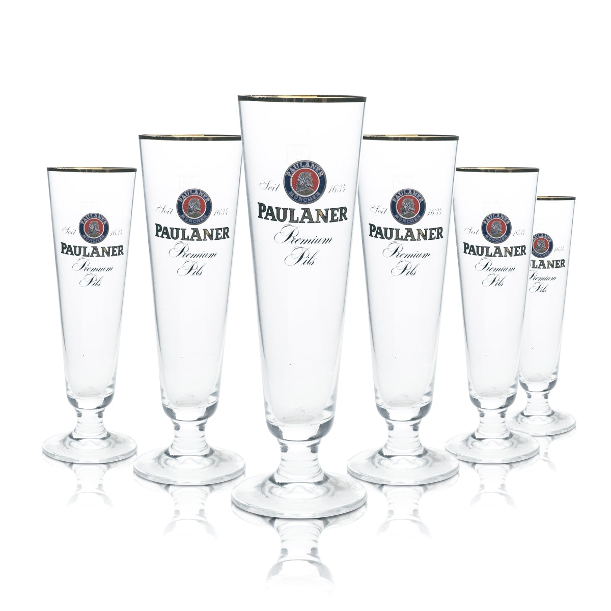 6 verres à bière Paulaner 0,25 l, forme tulipe, bord doré, verres à pils, brasserie gastronomique, bar