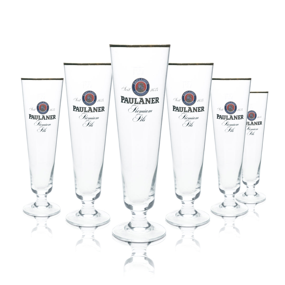 6 verres à bière Paulaner 0,4 l, forme tulipe, bord doré, verres à pils, brasserie gastronomique, bar