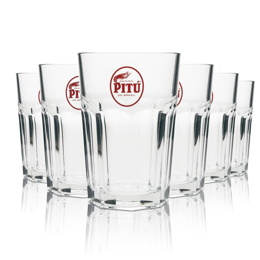 6 verres à long drink Pitu Cachaca avec logo rouge