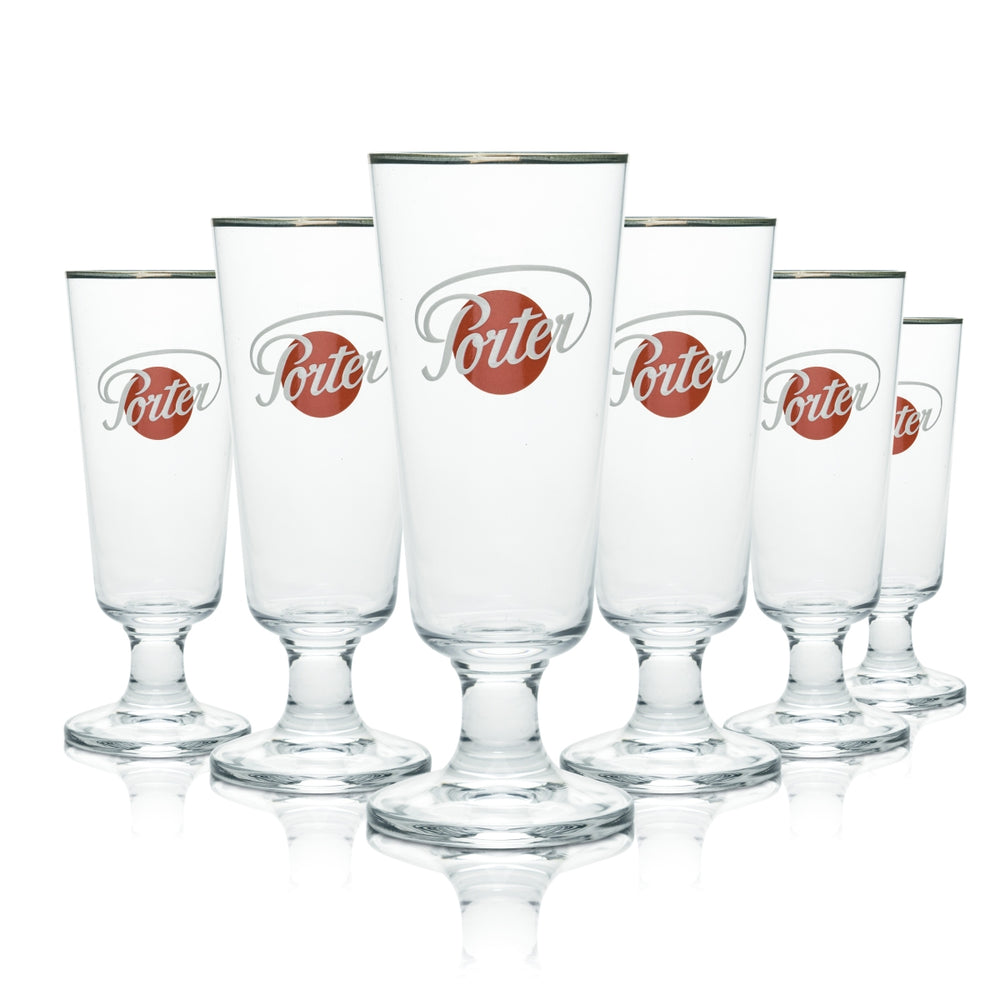 6 verres à bière Porter 0,3 l, forme tulipe, bord argenté, noir foncé