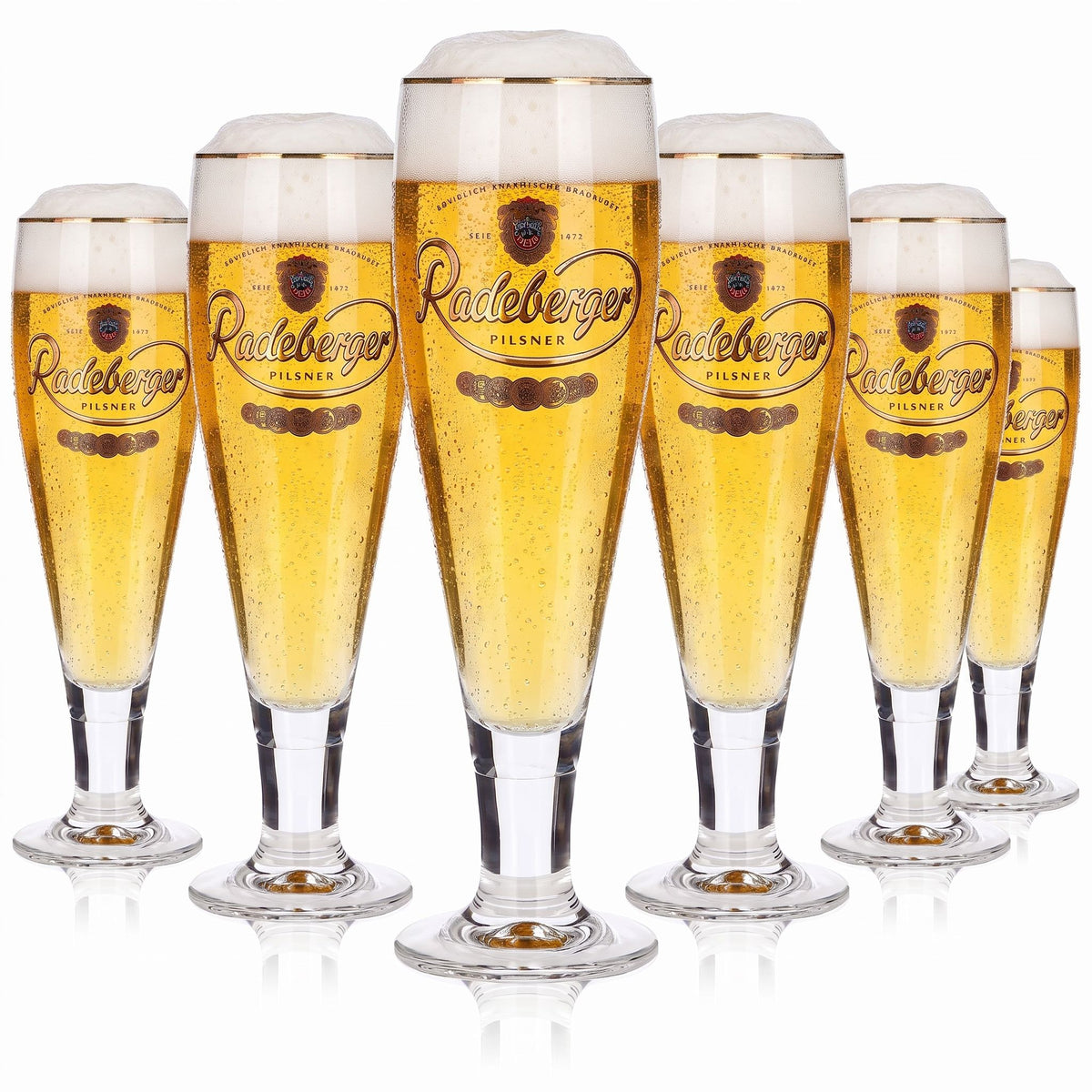 Lot de 6 verres à bière Radeberger de 0,3 l, modèle « Pokal », Pilsner à bord doré, Sahm