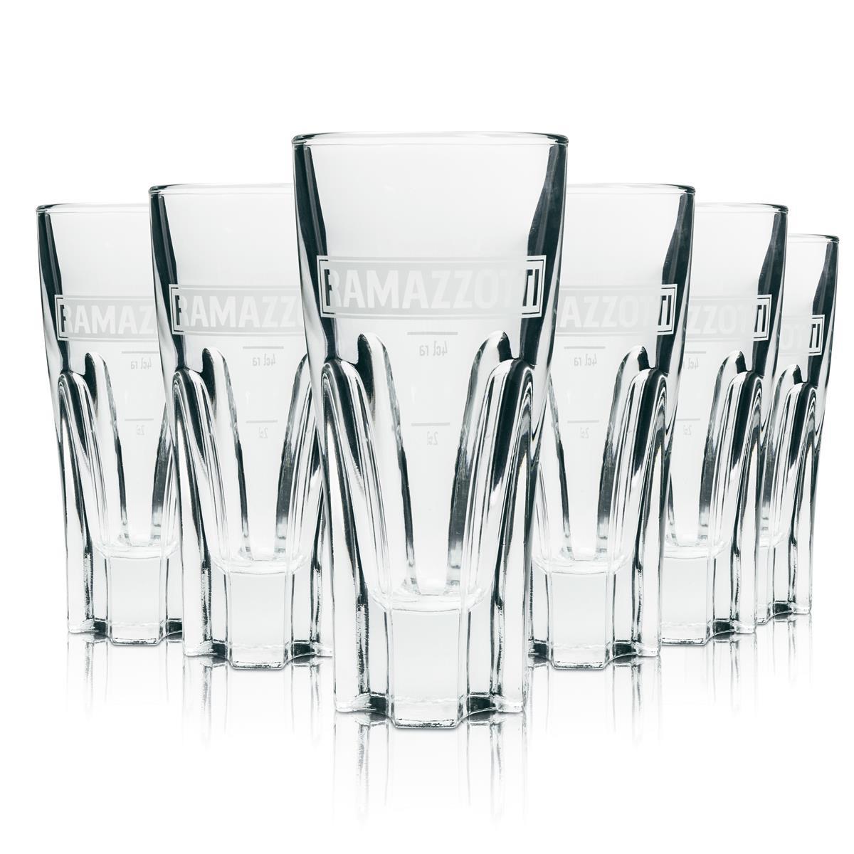6x Verre à liqueur Ramazzotti, petite version, inscription blanche