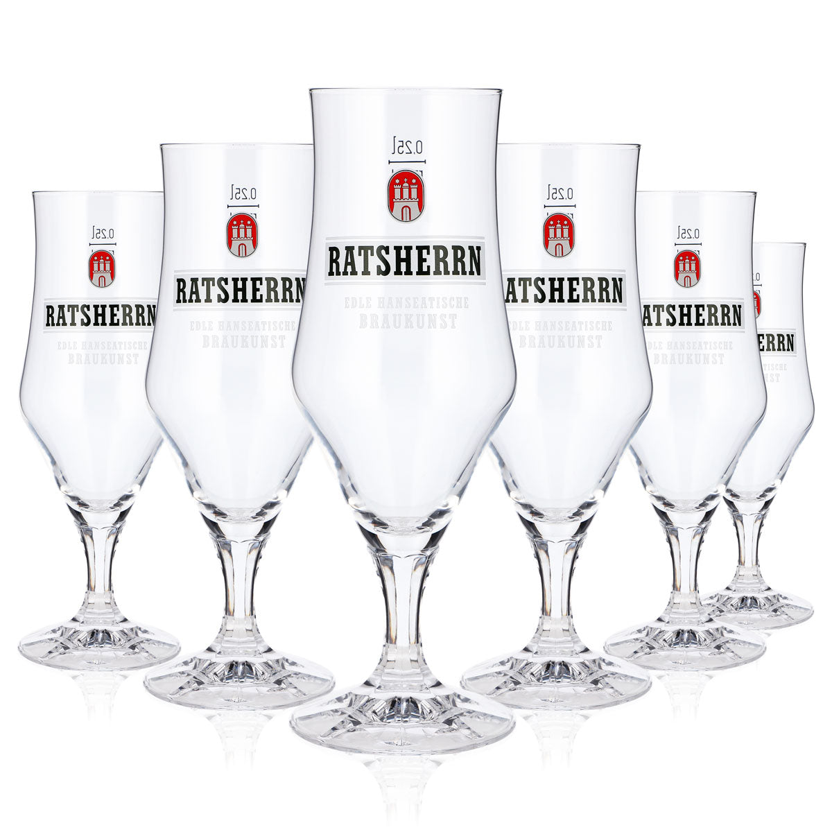 Lot de 6 verres à bière « Ratsherrn » de 0,25 l, forme coupe, logo blanc, verres à bière Rastal (lot de 6)