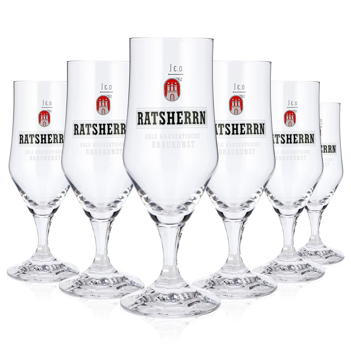 6 verres à bière « Ratsherrn » de 0,3 l, forme coupe, logo blanc, verre à bière Rastal, format pinte (lot de 6)