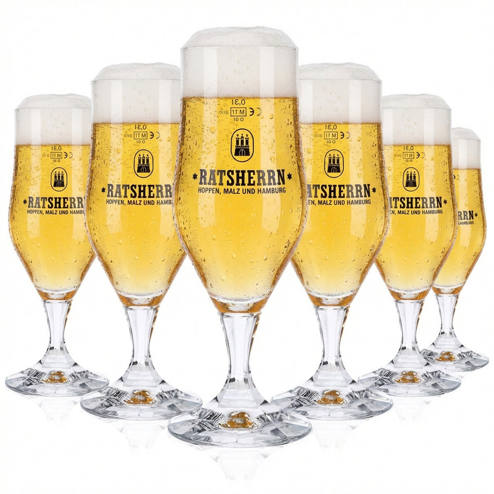 6 verres Ratsherrn 0,3 l Hammerburg Bier Tulipe Coupe Set Brasserie Hambourg