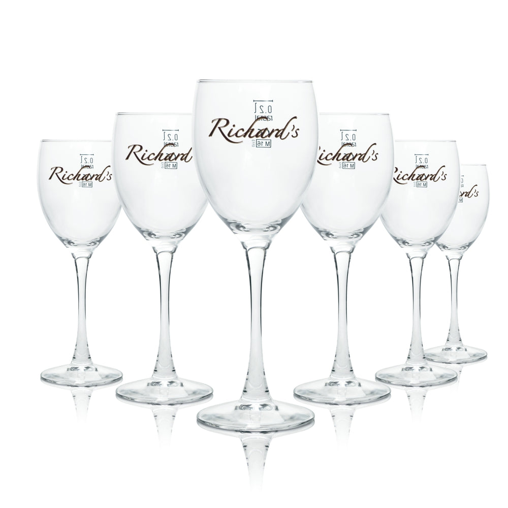 6 verres à vin Richard's pour vin blanc 0,2 l, pied, cocktail, long drink, bar