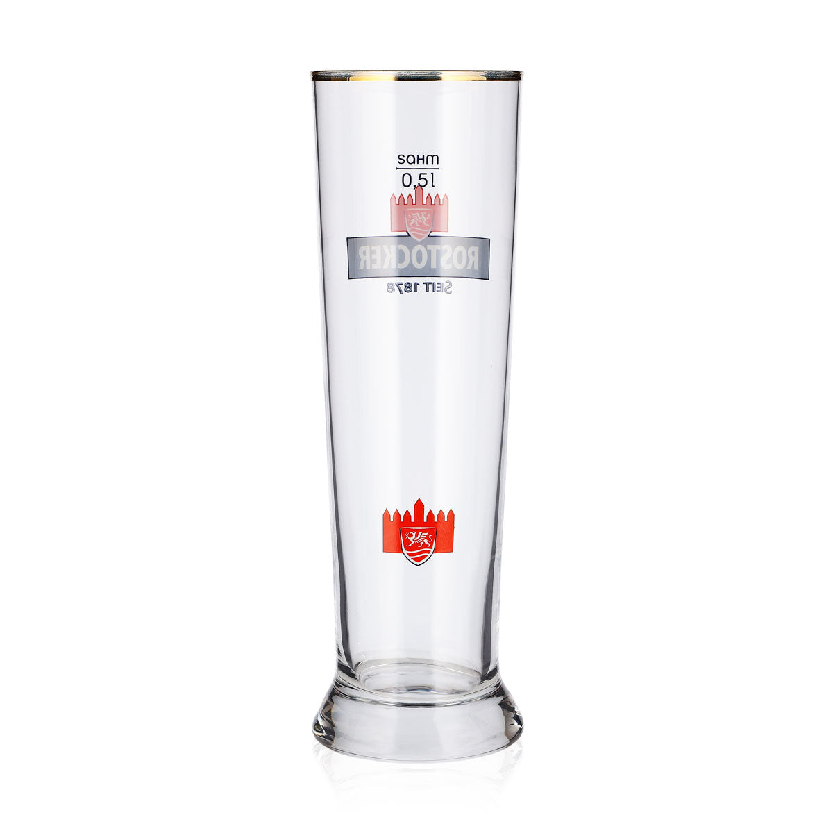 6 verres à bière de Rostock, 0,5 l, forme de coupe, logo « Burg » rouge, bord doré, Sahm – Vue 4