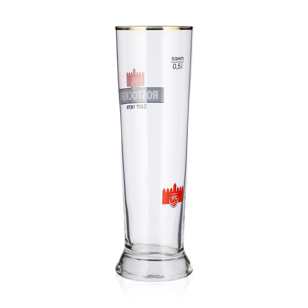 6 verres à bière de Rostock, 0,5 l, forme de coupe, logo « Burg » rouge, bord doré, Sahm – Vue 5