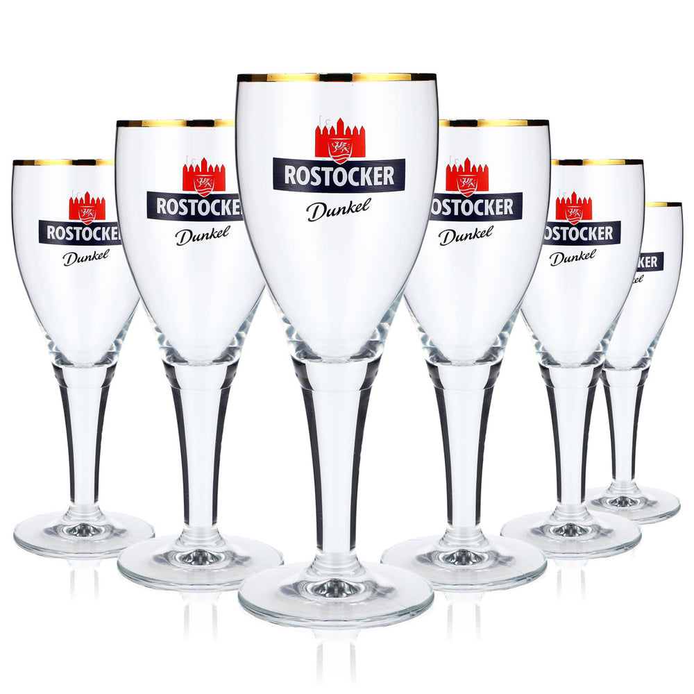 6 verres à bière Rostocker Bier Glas 0,3 l, verres à pied, bord doré foncé
