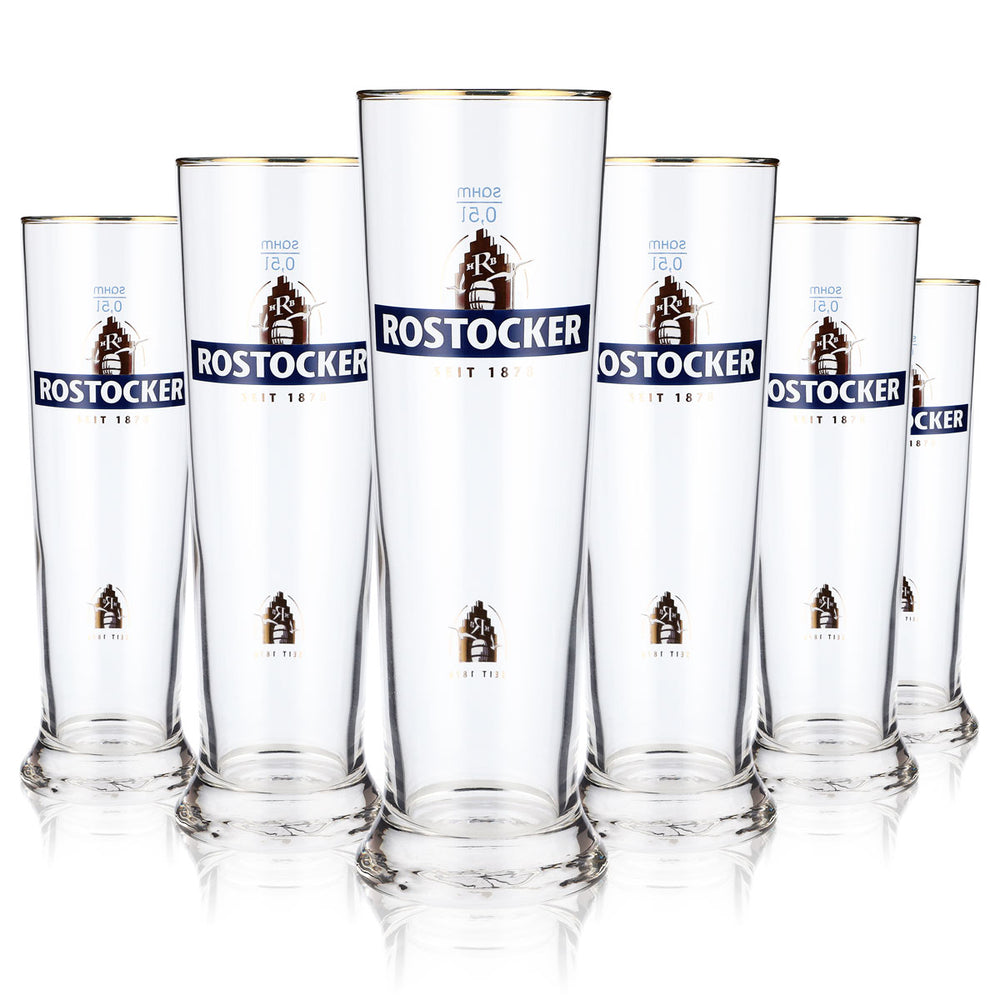 6 verres à bière Rostocker Bier Glas 0,5 l, verres à pied avec bord doré