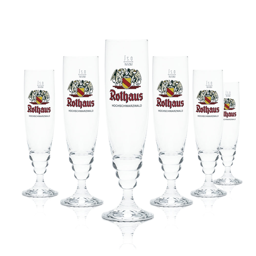 6 verres à bière Rothaus 0,2 l, verre à pied, verres à bière Pilstulpe, lot calibré pour la restauration