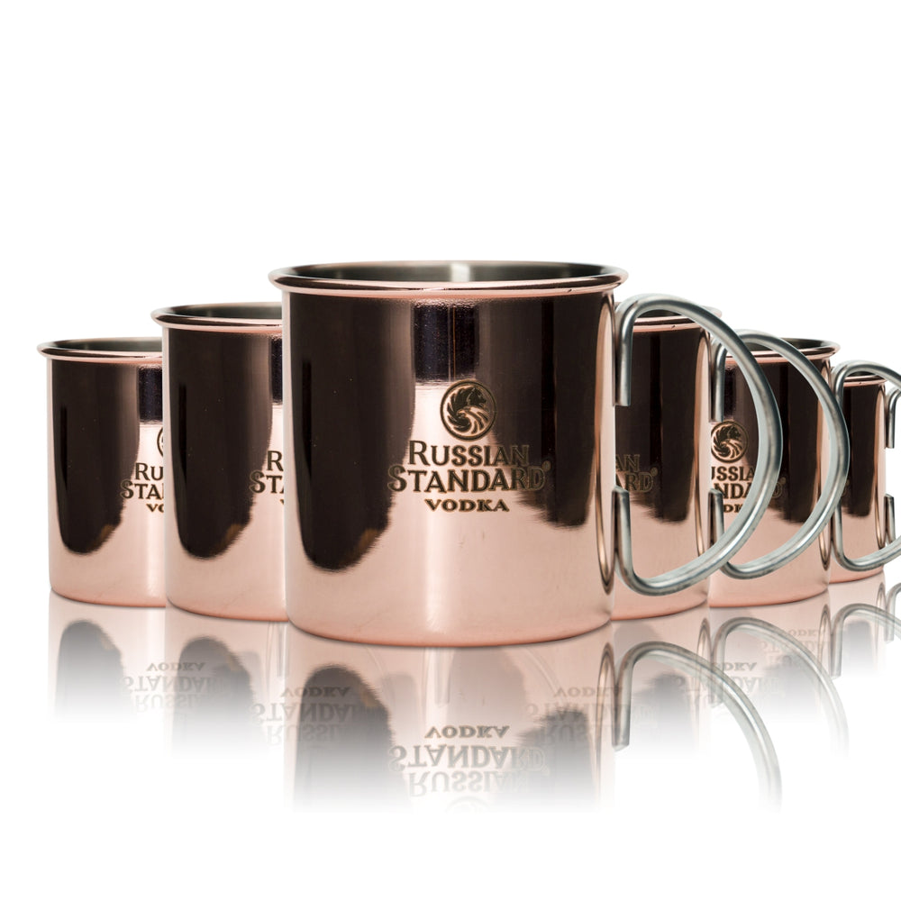6x Russian Standard Vodka Tasse en cuivre 0,3 l Verre Anse Moscow Mule Tasse Mug