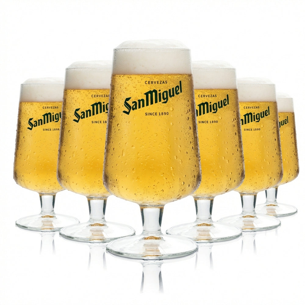 6 verres à bière San Miguel 0,2 l, forme tulipe, Espagne, vacances, verres Especial Beer
