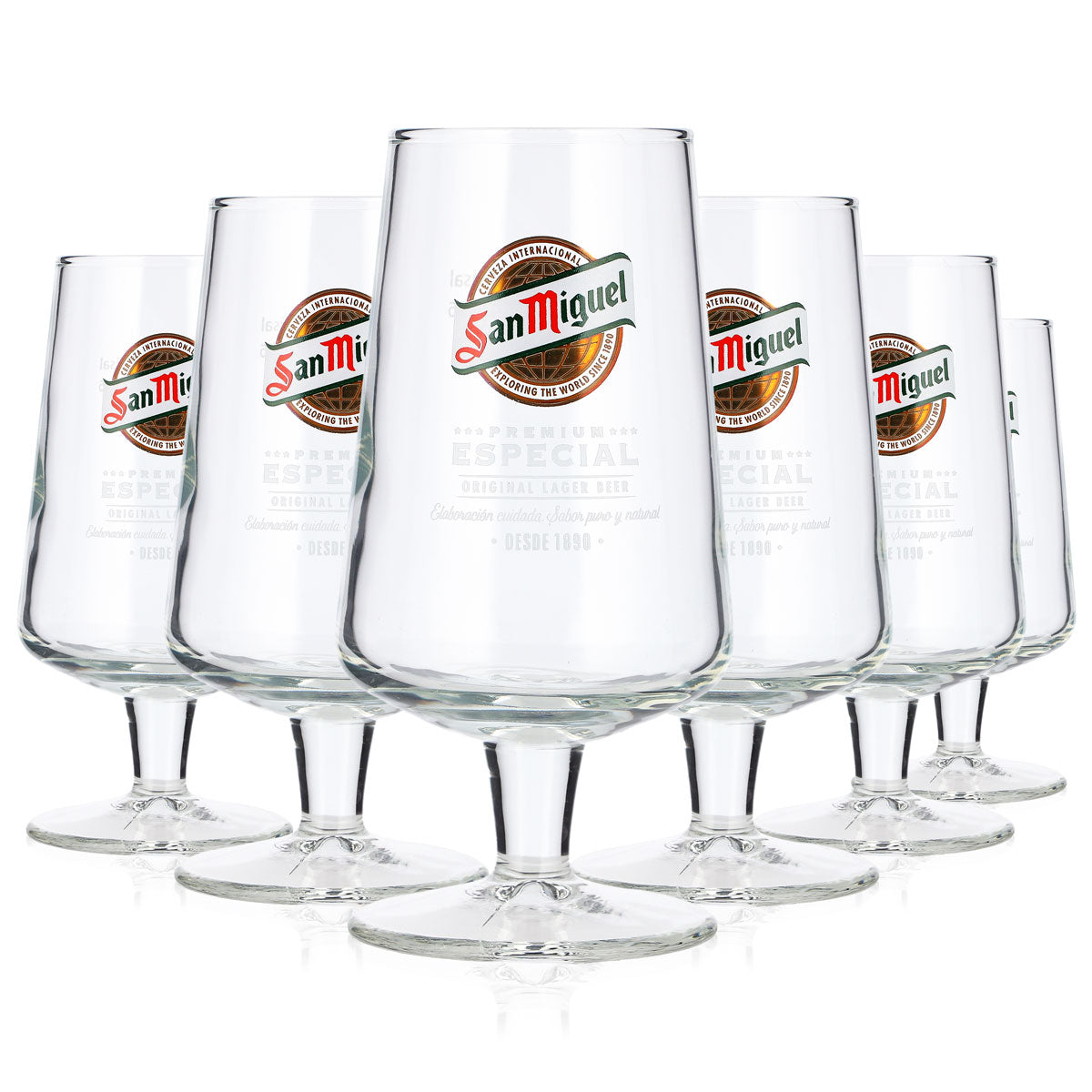 6 verres à bière San Miguel 20 cl, modèle « Tulipe », gamme Premium Especial, marque Crisal