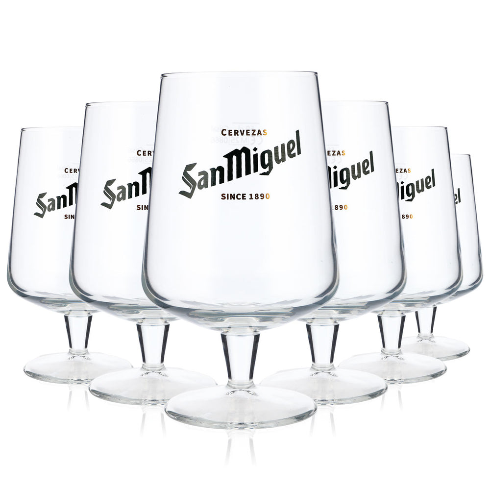 6 verres à bière San Miguel 0,5 l, forme bombée, logo vert
