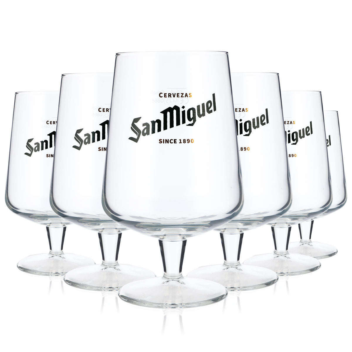 6 verres à bière San Miguel 0,5 l, forme bombée, logo vert