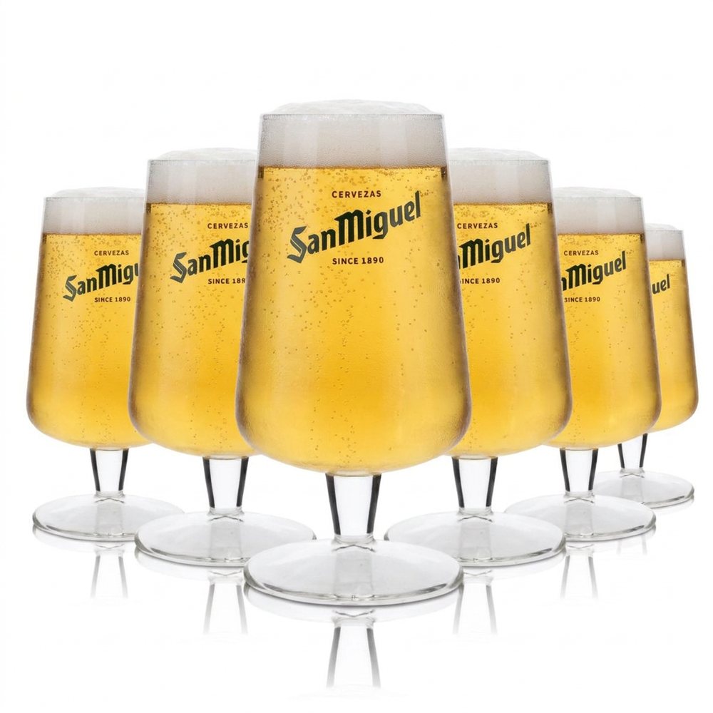 6 verres San Miguel 0,3 l, forme tulipe, verres à bière, Espagne, brasserie internationale