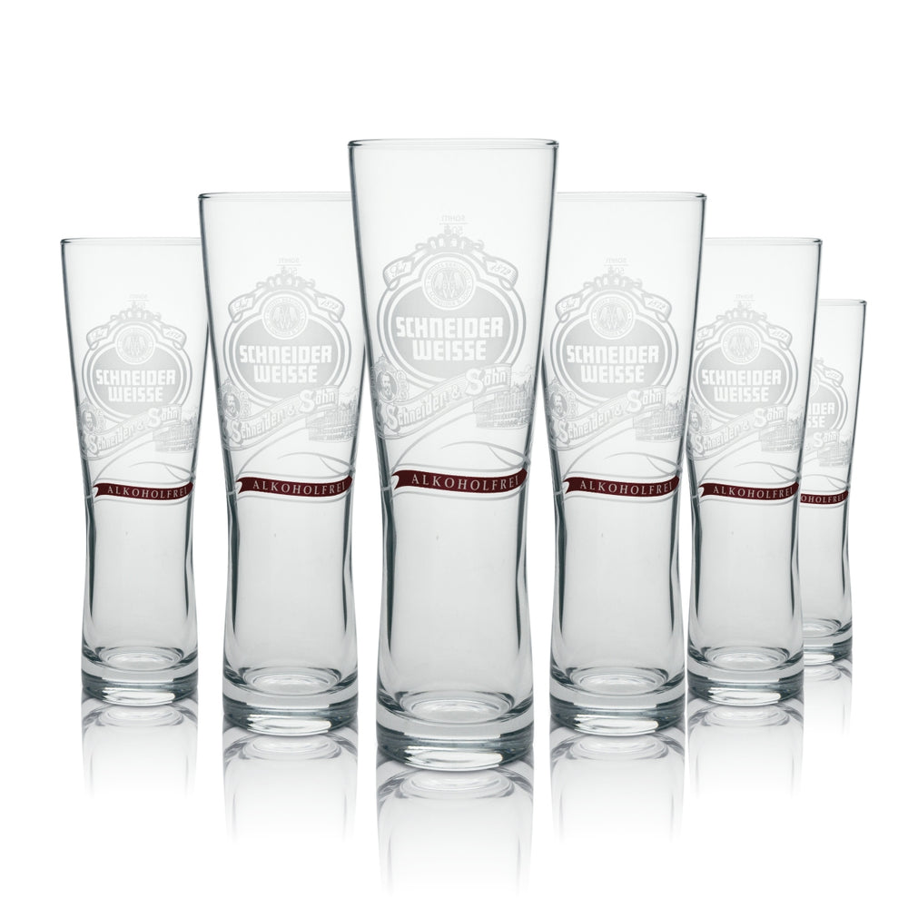 6x Schneider Weisse Verre à bière Weißbier sans alcool, inscription rouge horizontale, 0,5 l Sahm