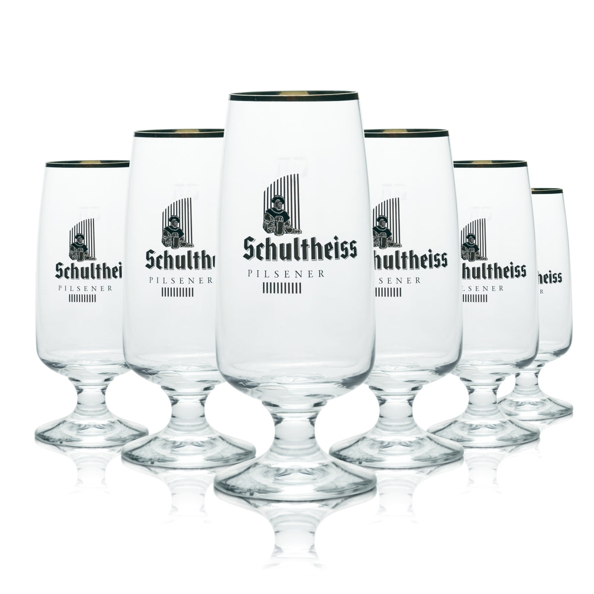 6 verres Schultheiss 0,4 l, forme tulipe, bord doré, brasserie Kindl