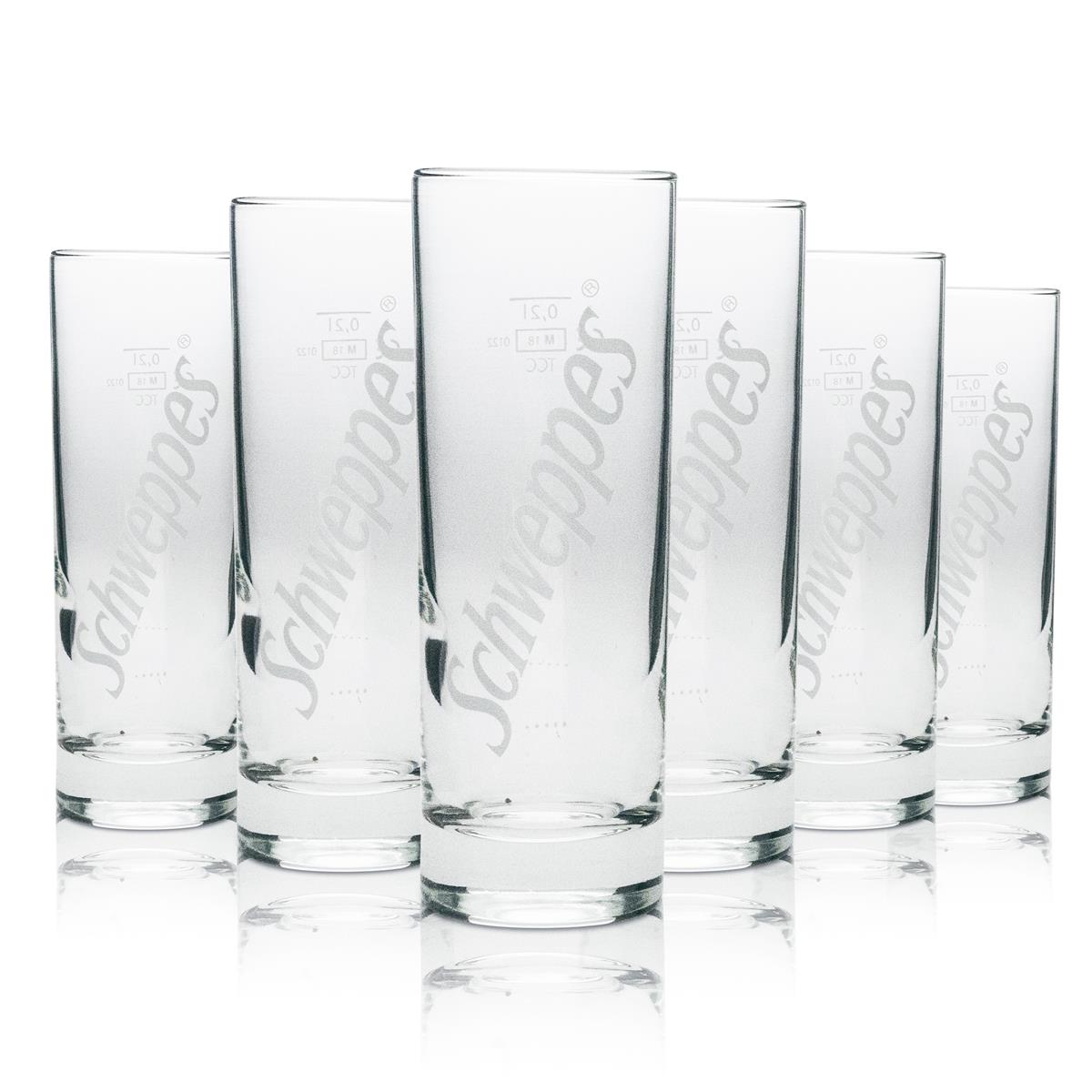 6 verres à long drink Schweppes Softdrink, ronds, inscription blanche