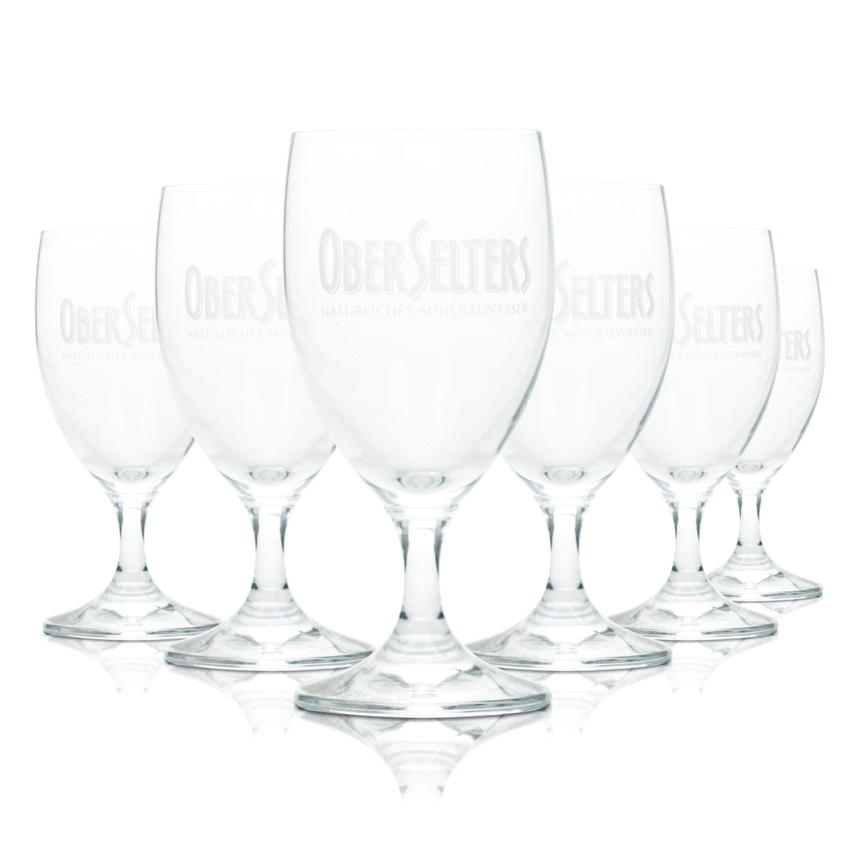 6 verres Selters 0,2 l, coupe, flûte, verres à pied, eau minérale OberSelters, eau gazeuse