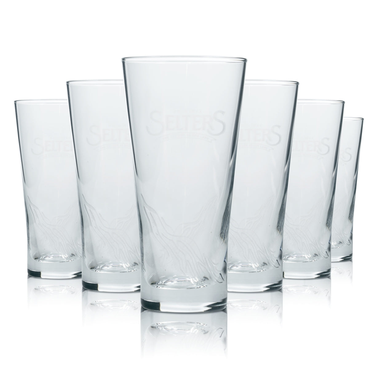 6 verres à eau Selters 0,1 l, forme en V, relief, contour, soda, restauration, hôtellerie