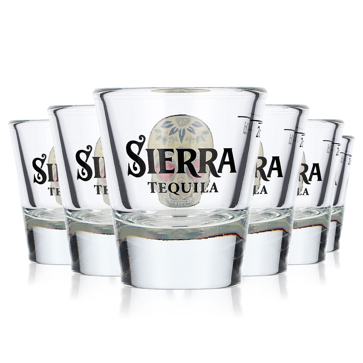 Lot de 6 verres à tequila Sierra Tequila, verres à shot de 2 cl, logo tête de mort jaune
