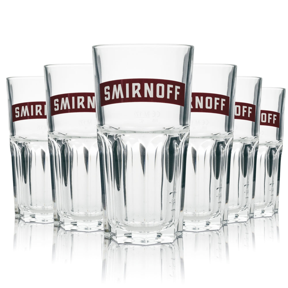 6 verres à vodka Smirnoff 0,29 l Longdrink, inscription rouge