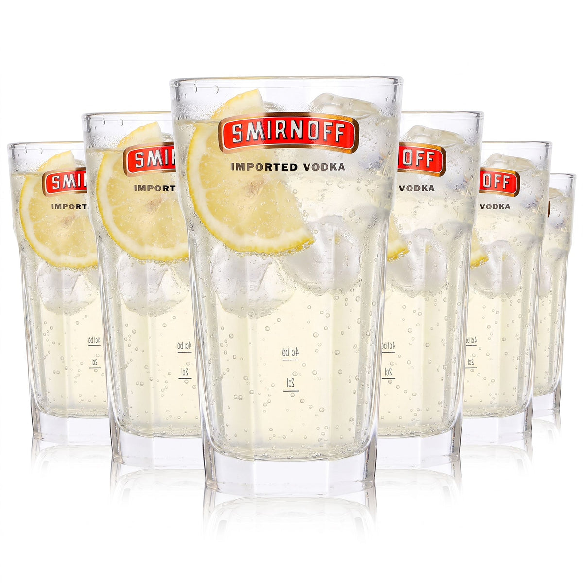6 verres à vodka Smirnoff de 2 cl + 4 cl (verres à long drink) - vodka importée, logo rouge