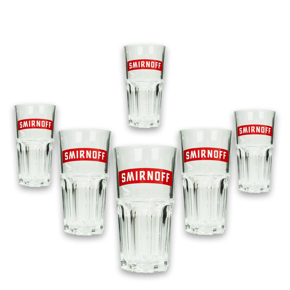 6 verres à long drink Smirnoff Vodka avec inscription rouge